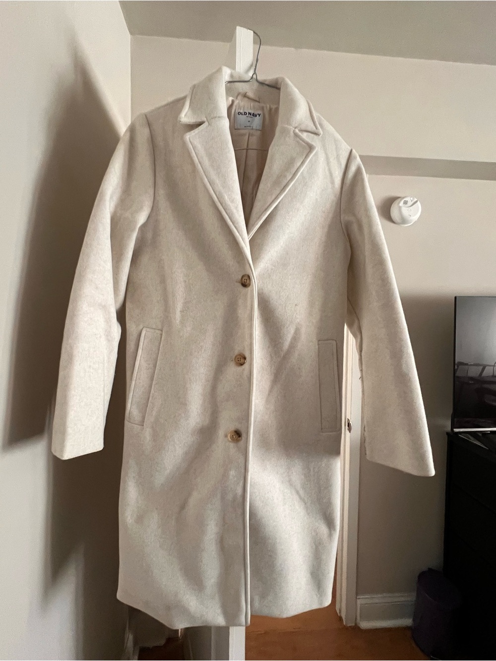 Old Navy Women's Cream Single-Button Wool-Blend Trench Coat